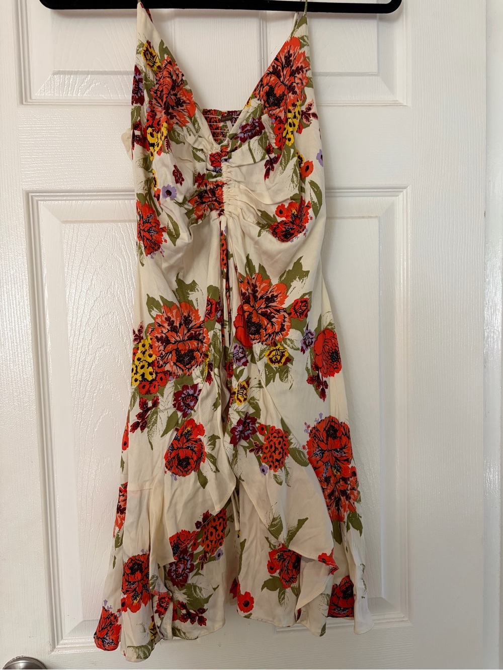 Free People Cream Mini Dress with Red & Orange Floral Print